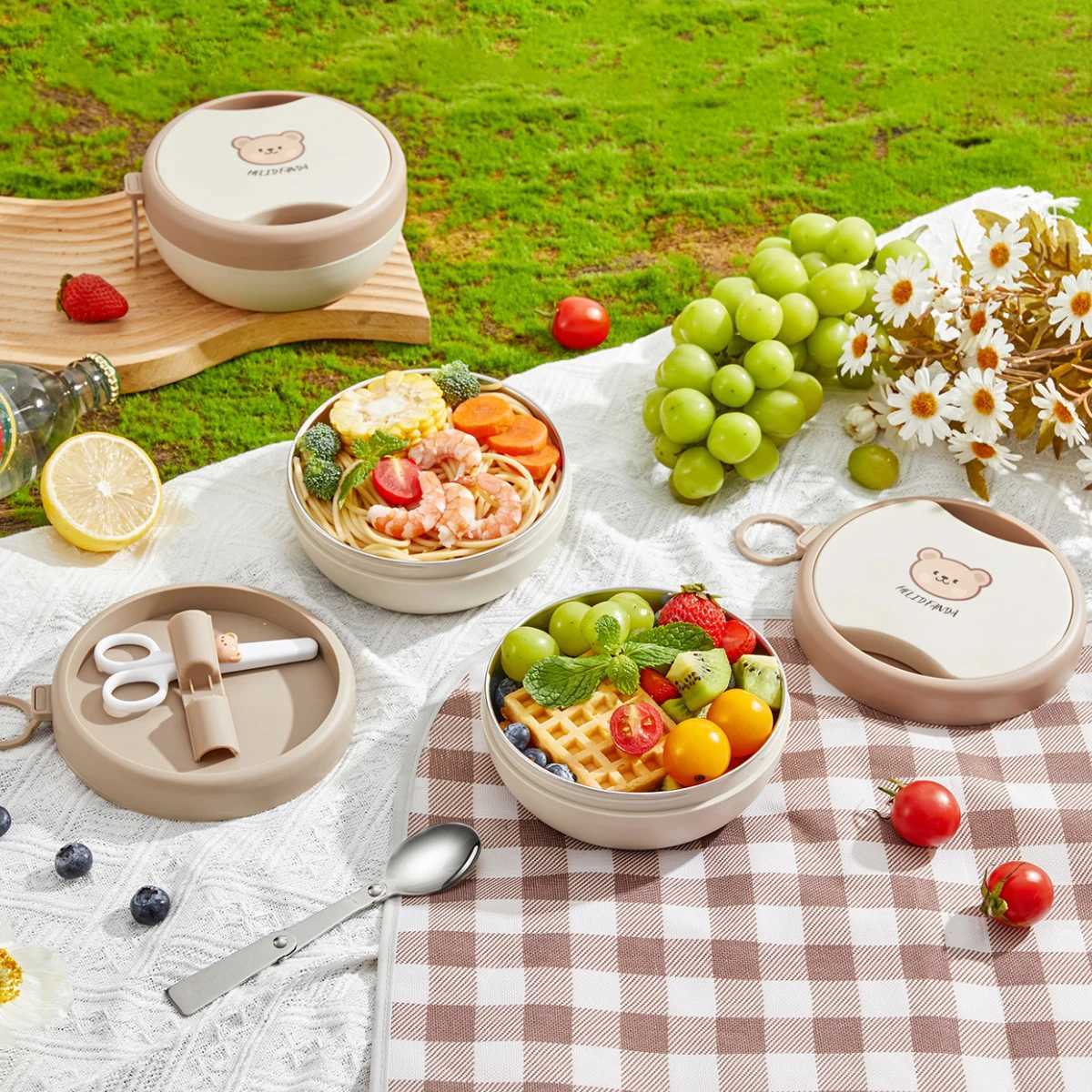 WORTHBUY 304 Stainless Steel Lunch Box With Folding Cutlery Picnic Portable Sealed Fruit Salad Food Container For Kids StudentsM251121