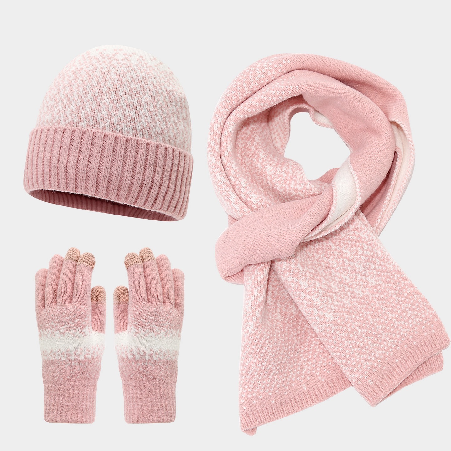 Color-Block Knitted designer Hat Scarf Touchscreen Gloves Three-Piece Set Autumn Winter Women's Cold-Proof Hat Warm Set free shipping