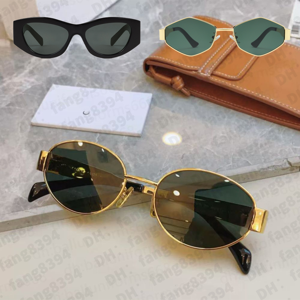 celene Womens Designer Sunglasses Retro Small Round Frame CL 40235 Oval Frame Sunglasses for Women Metal Mirror Legs Green Lens Fashion Luxury Men Glasses With Box