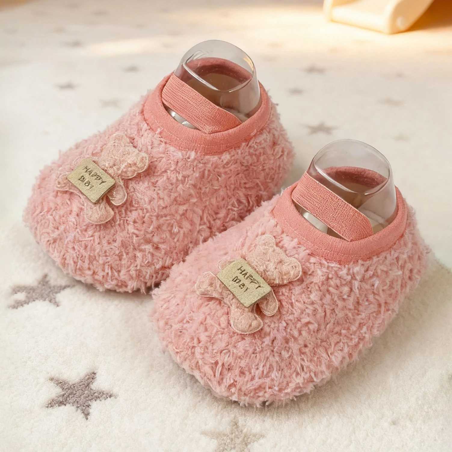 Winter childrens cotton shoes boys teddy bear bags with warm fur cute girls home baby cotton slippersW251121