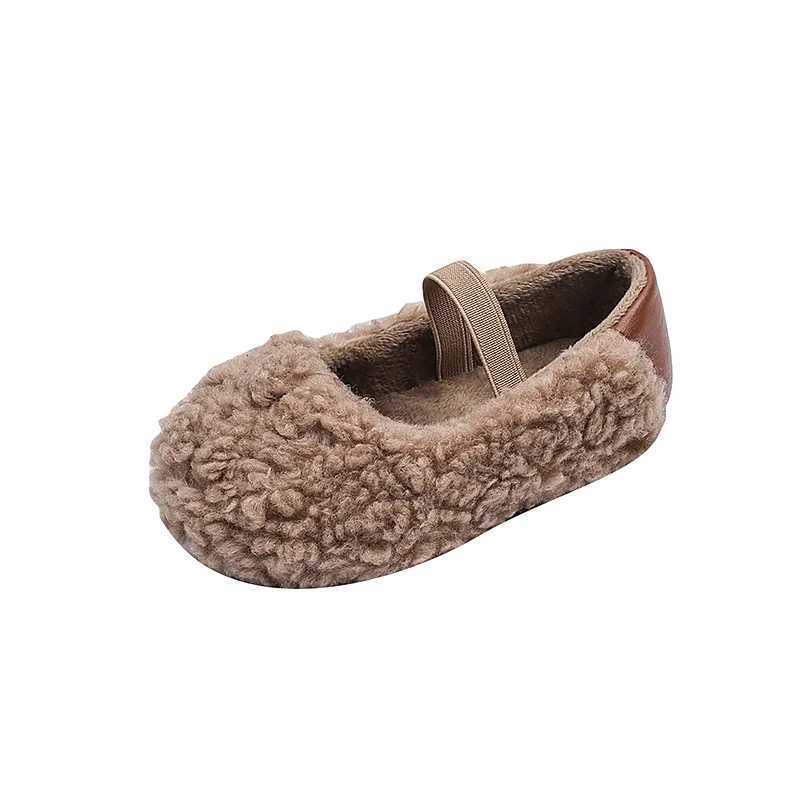 Winter New Children Flat Shoes Fur Cover Toe Light Warm Kids Casual Shoe 2024 Plush Warm Non-slip Leisure Comfy Boys Girls ShoeW251121