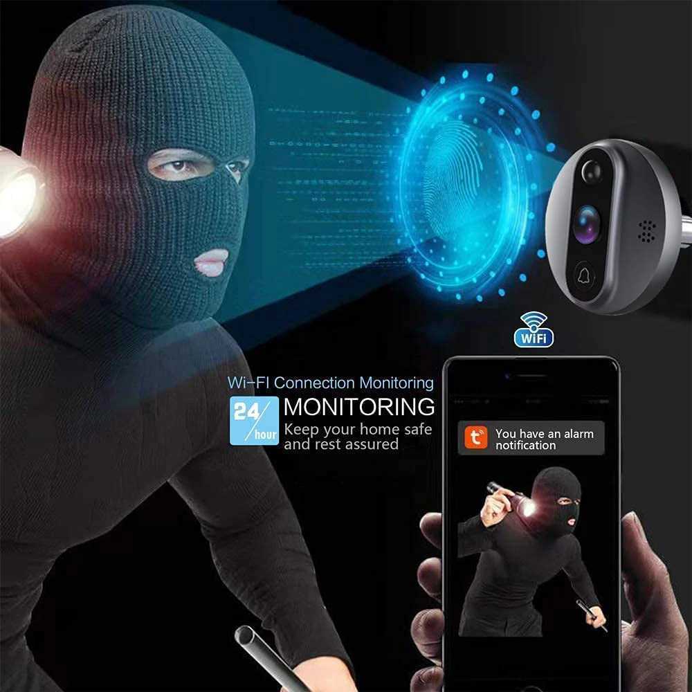 3MP Smart Life Tuya 1080P WiFi Doorbell Eye Camera 5000mAh Battery PIR Motion Detector Infrared Alexa Google Digital Viewer X250421