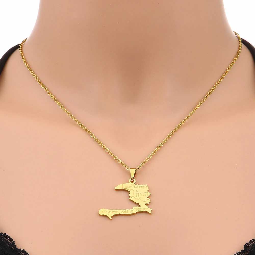 Haiti Map City Pendant Necklace Stainless Steel Men Women Gold/Steel Color Ayiti Country Map Jewelry Ethnic GiftXJ251121
