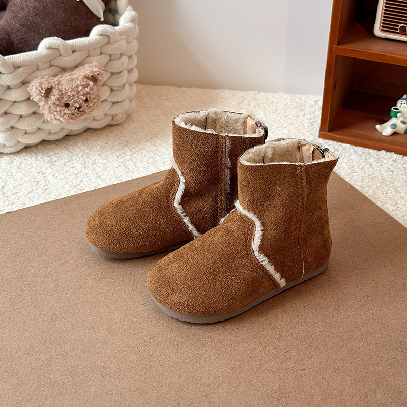 New designer shoes Girls Suede Low Boots Autumn Winter New Baby Girl Cotton Boots with Fleece Lining Warm Boots Non Slip Cotton Shoes