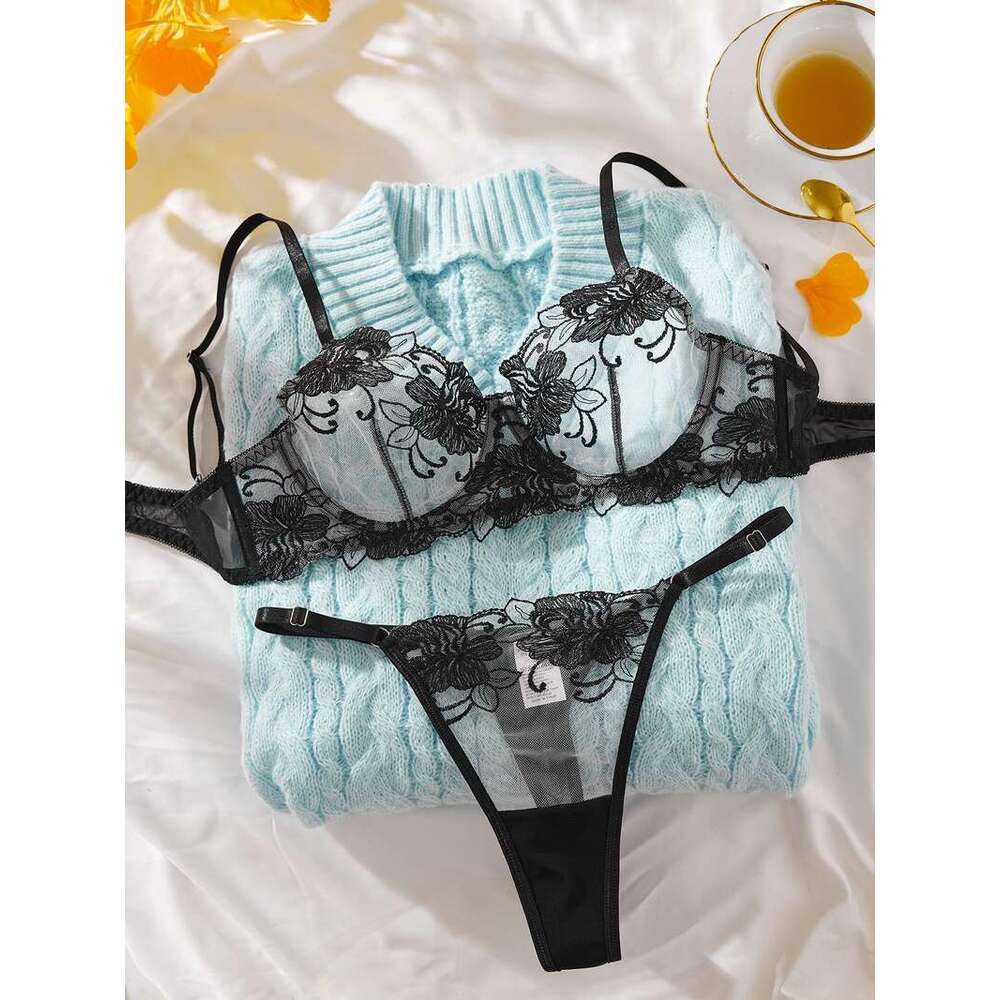 Lace Sexy Lingerie Kano Romantic Valentine S Day New Floral Embroidery Sheer Push Up Sexy Lingerie Set For Women