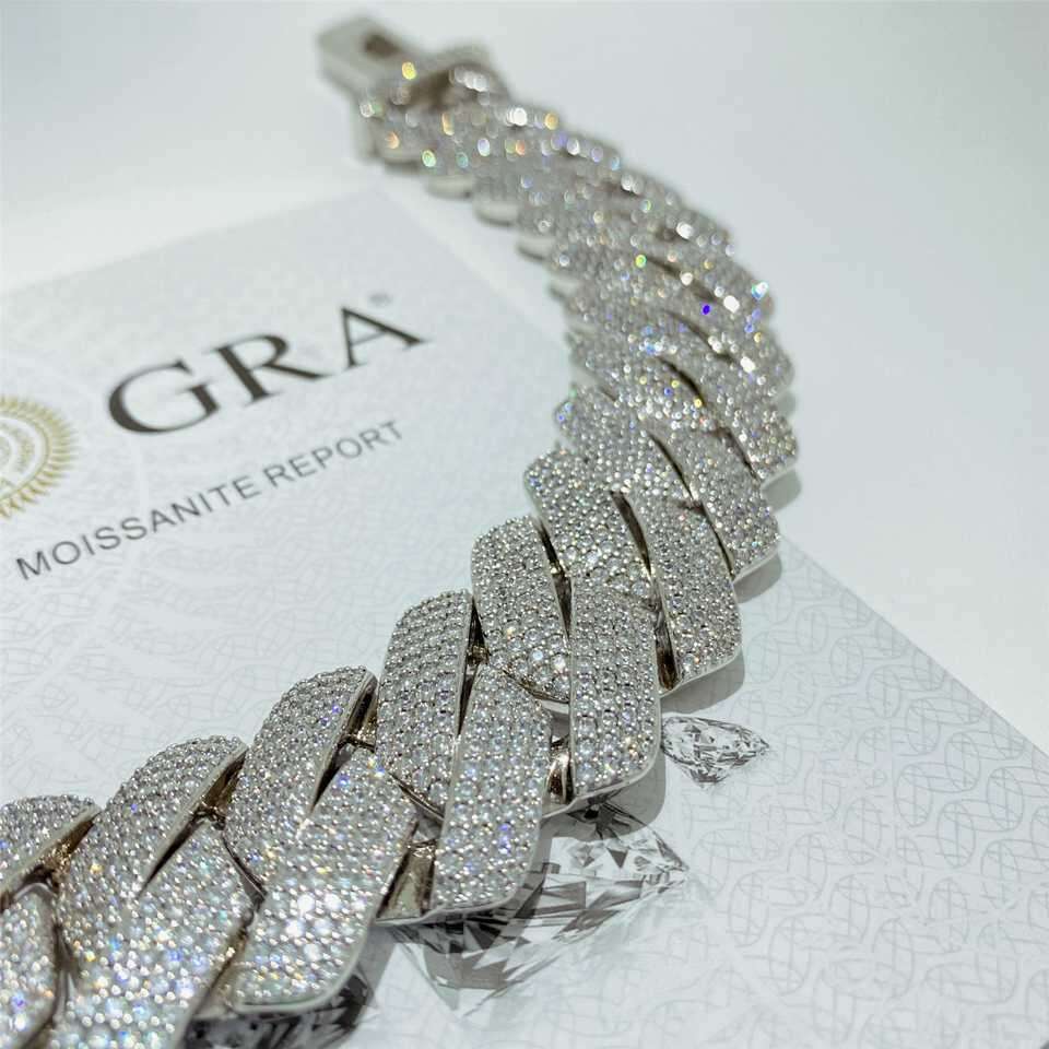 Cuban Chain Necklace Hip Hop 26mm Four Row Dia Box Buckle Miami Thick Sier Moissanite Men's