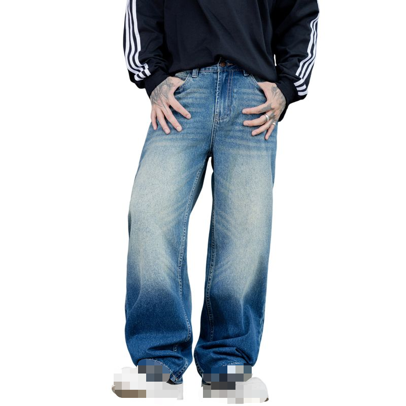 This autumn and winter collection of American-style, form-fitting, trendy jeans with embroidered cat whiskers on the back pocket for men---C050