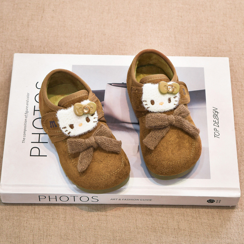 New designer leather shoes, double cotton velvet children's shoes, winter new cartoon baby, little girl fashion princess shoes