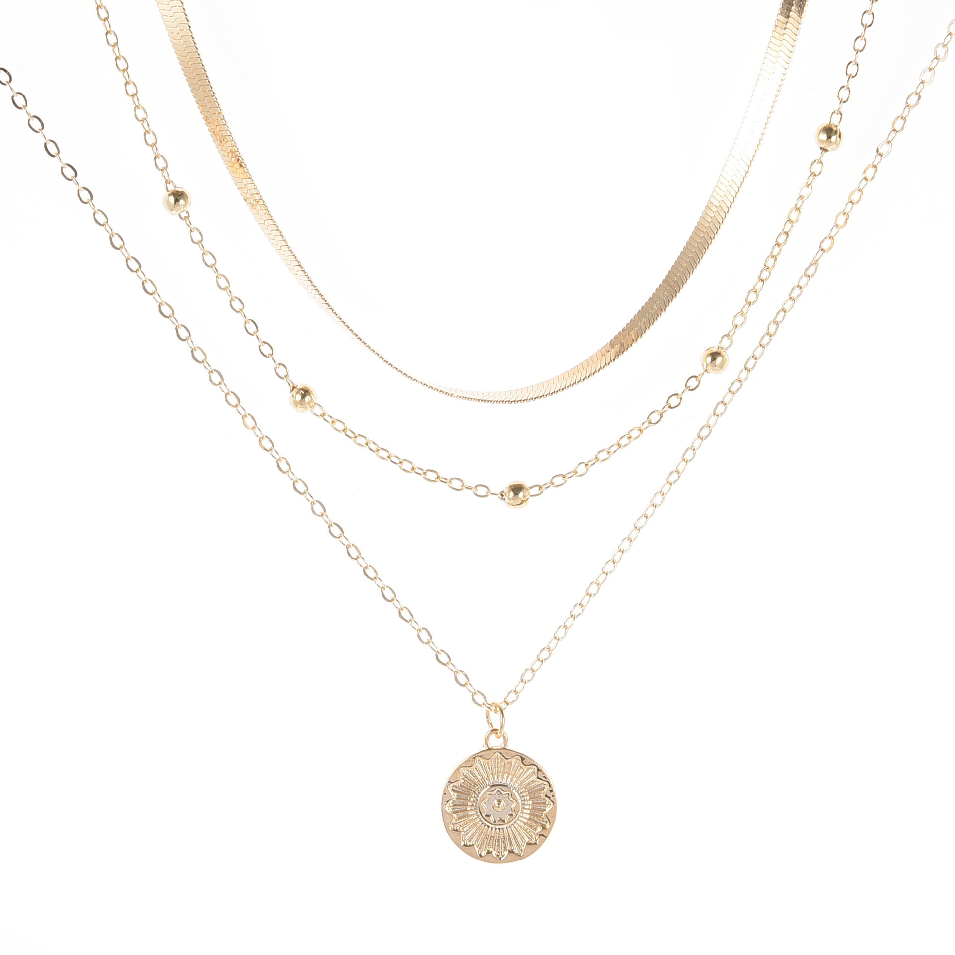 Recommended trendy, versatile, simple, multi-layered lotus pendant necklace for women, blade chain, neck chain