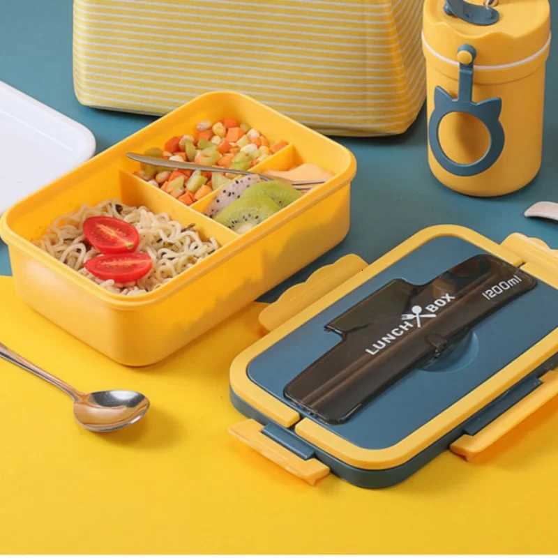 1200ml Large Capacity Lunch Box Portable Wheat Straw Bento Box Leak-proof Food Storage Container for Kids Back To School CampingM251121