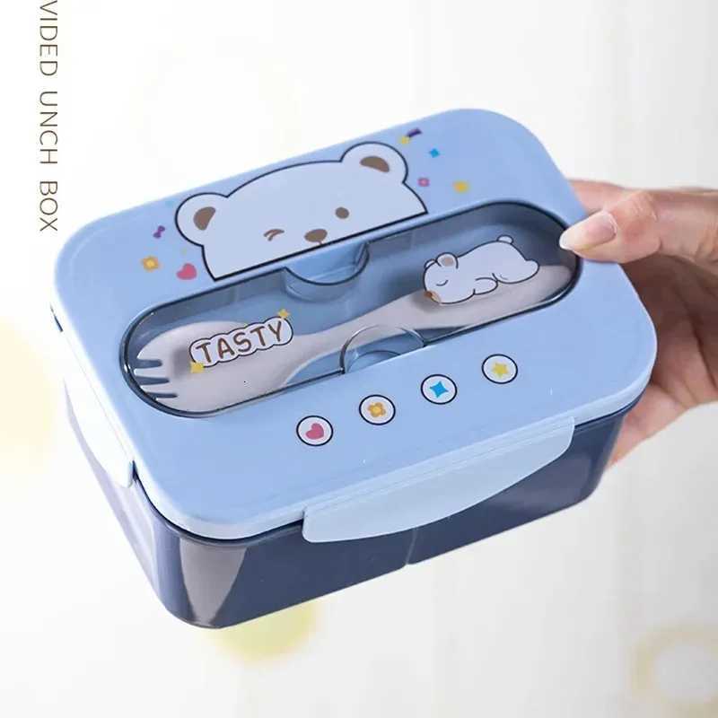 1200ML Cartoon Lunch Box Mug Set Portable Plastic Bento Box with Fork Kids Lunch Box With Water Cup Food Storage ContainerM251121