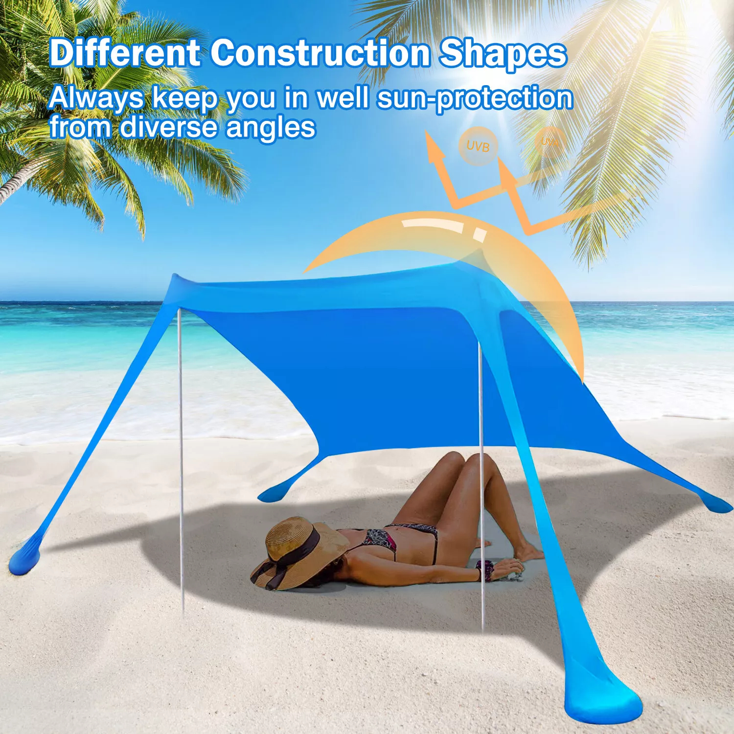 2-Pole Beach Canopy Tent with UPF 50+ UV Protection, Sandbags & Accessories - Large Sun Shade for Camping, Fishing, Backyard & Picnic
