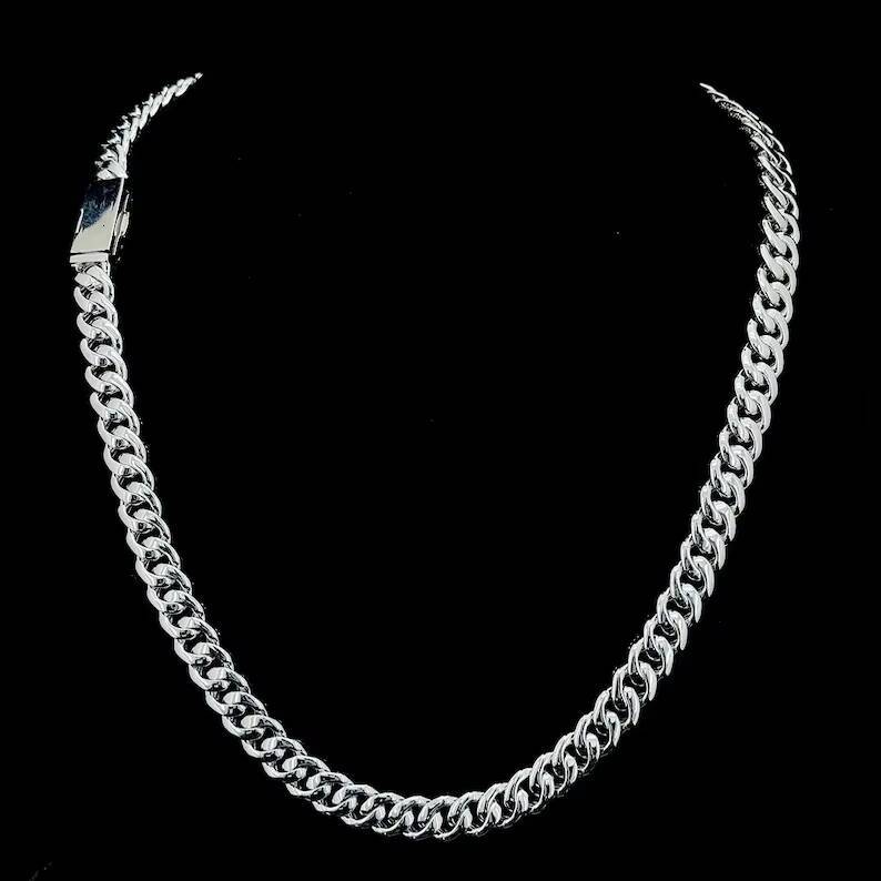 8mm Moissanite Cuban Chain Baguette Clasp Pass Test Pendant Necklace Cuban Link Chain Moissanite Clasp Cuban Chain