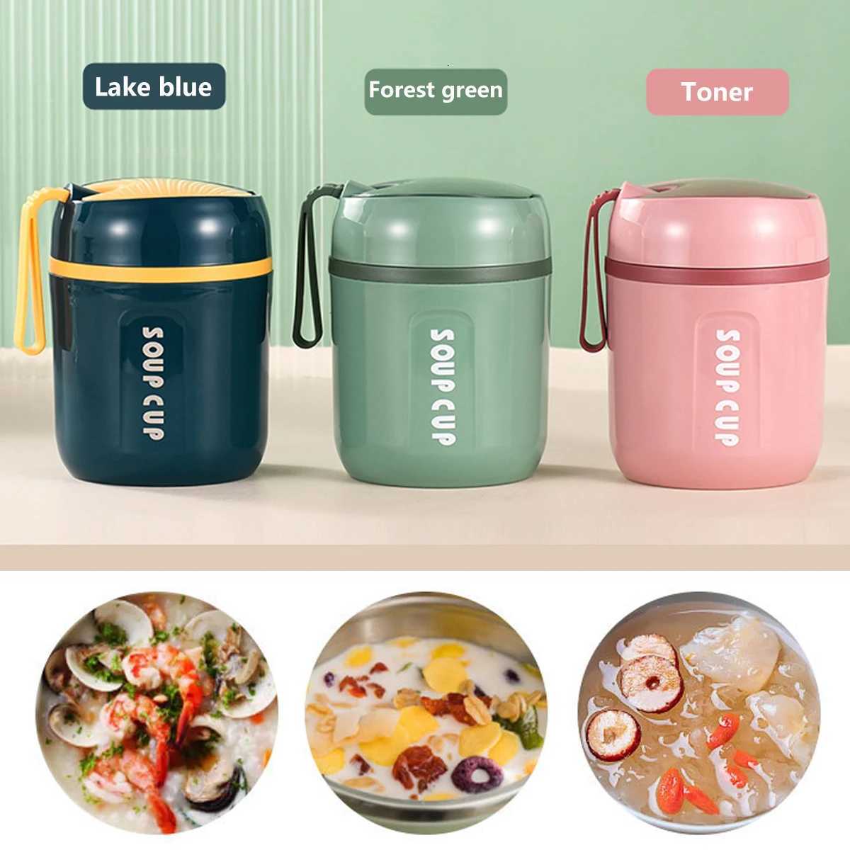 Stainless steel small insulated cup student adult with spoon breakfast cup lunch box outdoor portable sealed lunch boxM251121