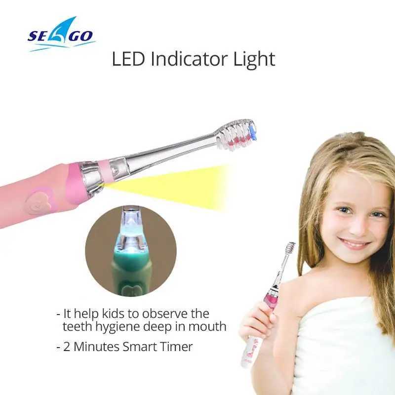 Seago Sonic Kids Electric Toothbrush Battery Waterproof Smart Timer Led Light Color Toothbrush Soft Bristle Head Baby Mouth C251121