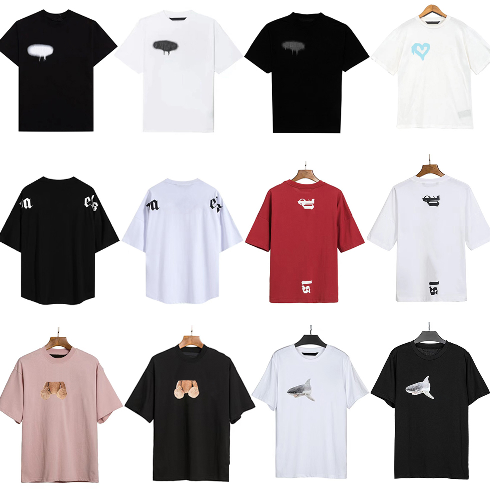 mens designer t shirt Spray paint graffiti t shirt for Men Boy Girl sweat Tee palms tshirt sleeves Shorts loose Tide brand Crew Neck Letter shirt 100% Cotton EU size S-XL