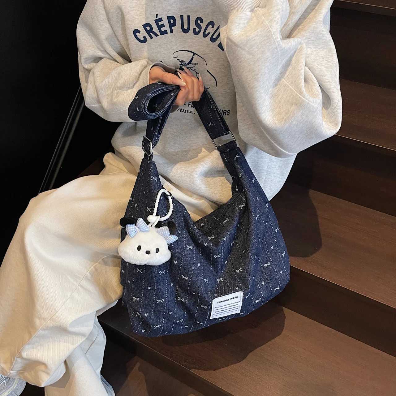 Cute Star Pattern Tote Bag - Spacious Zipper Closure Adjustable Strap Perfect for School Shopping Casual OutingsT251121