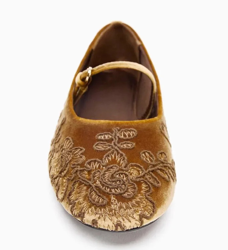 Novelty Velvet Embroidered Floral n Ballet Flats Women Comfort Round Toe Mary Jane Shoes Lightweight Soft ner Loafers 251121