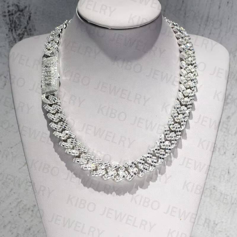 Iced Out Custom Cuban Link Chain Sterling Silver 925 Moissanite Diamond Cuban Chain Custom Moissanite Cuban Necklace Chain