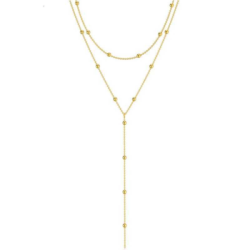 Dainty Long Necklace 14k Gold Plated Y-Shaped Pendant Necklace Trendy Layered Cz Beaded Necklaces Stainless Steel JewelryXJ251121