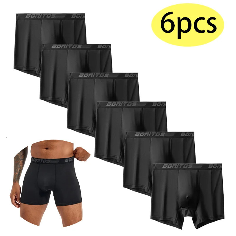 6 pieces of mens high elasticity boxer underwear sexy shorts polyester trunk Gif 250417