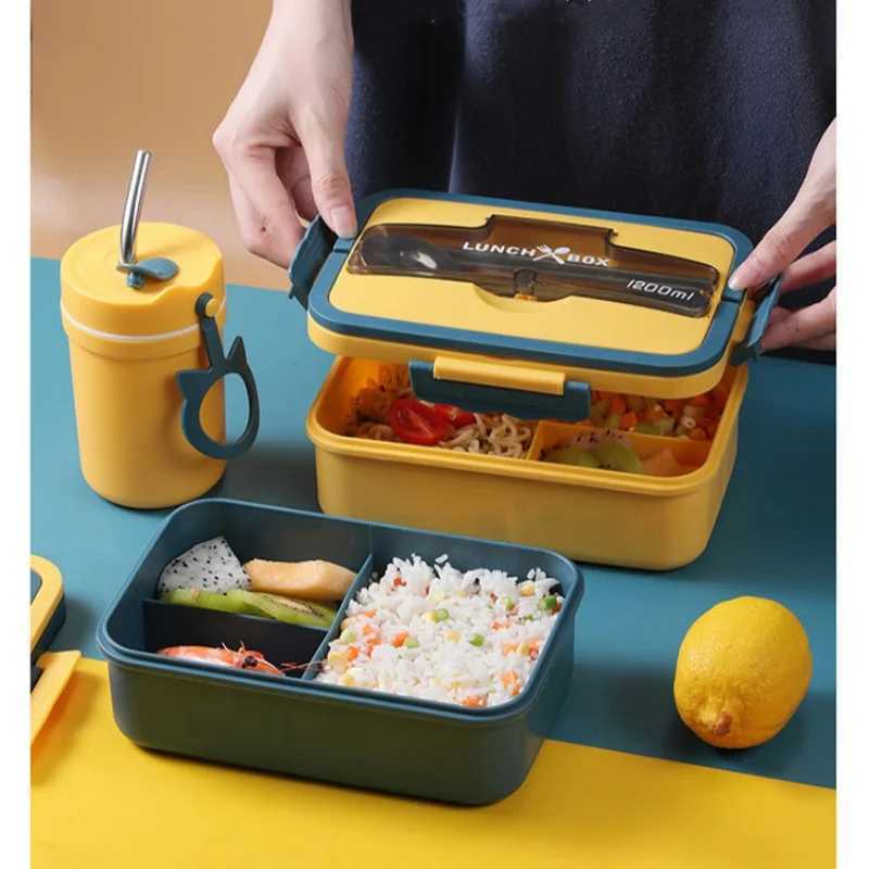 1200ml Large Capacity Lunch Box Portable Wheat Straw Bento Box Leak-proof Food Storage Container for Kids Back To School CampingM251121