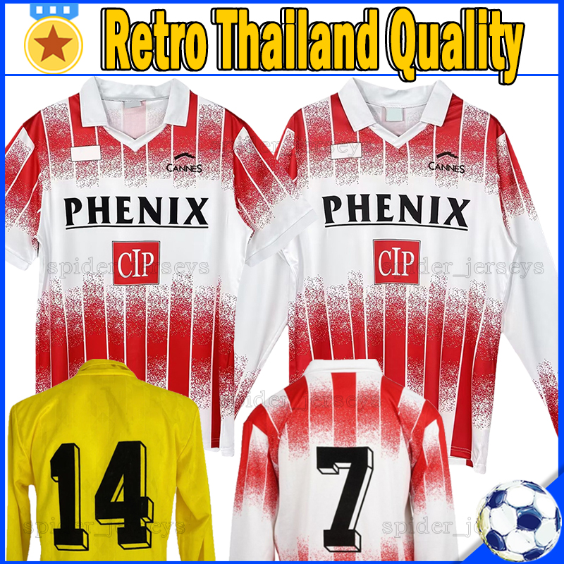 Retro 91 92 AS Cannes Soccer Jerseys SORY BLANC CERVANTES maglia CH.NDOYE 1991 1992 football shirts HAFIDI GONCALVES CORCHIA AYMES Long Sleeves Men Uniforms Kits