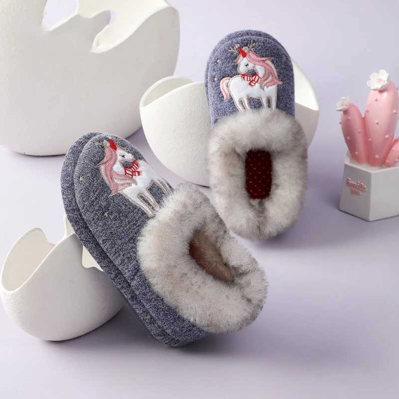 Evshine Children Winter Warm Plush Cotton Shoes Lovely Animals Fur Fuzzy Home Slippers Indoor Anti-slip Comfortable Furry SlidesW251121