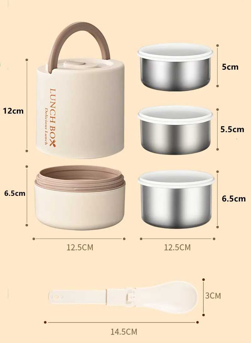 1200ml Stainless Steel 304 Thermal Lunch Box With Bag 3 Layers Large Capacity Bento Box BPA Free School Office Food ContainerM251121