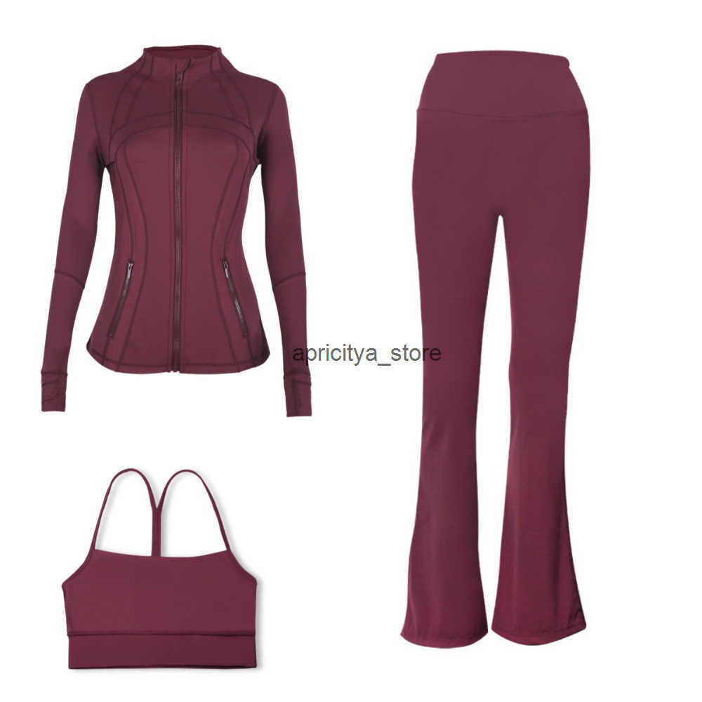 Womens Yoga Set Hooded Jacket Yshaped Bra Flared Pants 3 Pieces Elastic Slim Fit Breathable Quickdry Running Fitness Sports Exercise Gym Daily Outfit 
