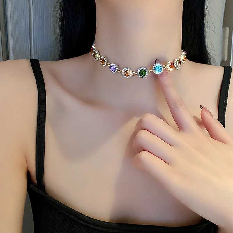 FYUAN Korean Style Colorful Crystal Choker Necklaces for Women Clavicle Chain Necklaces Jewelry BijouxXJ251121