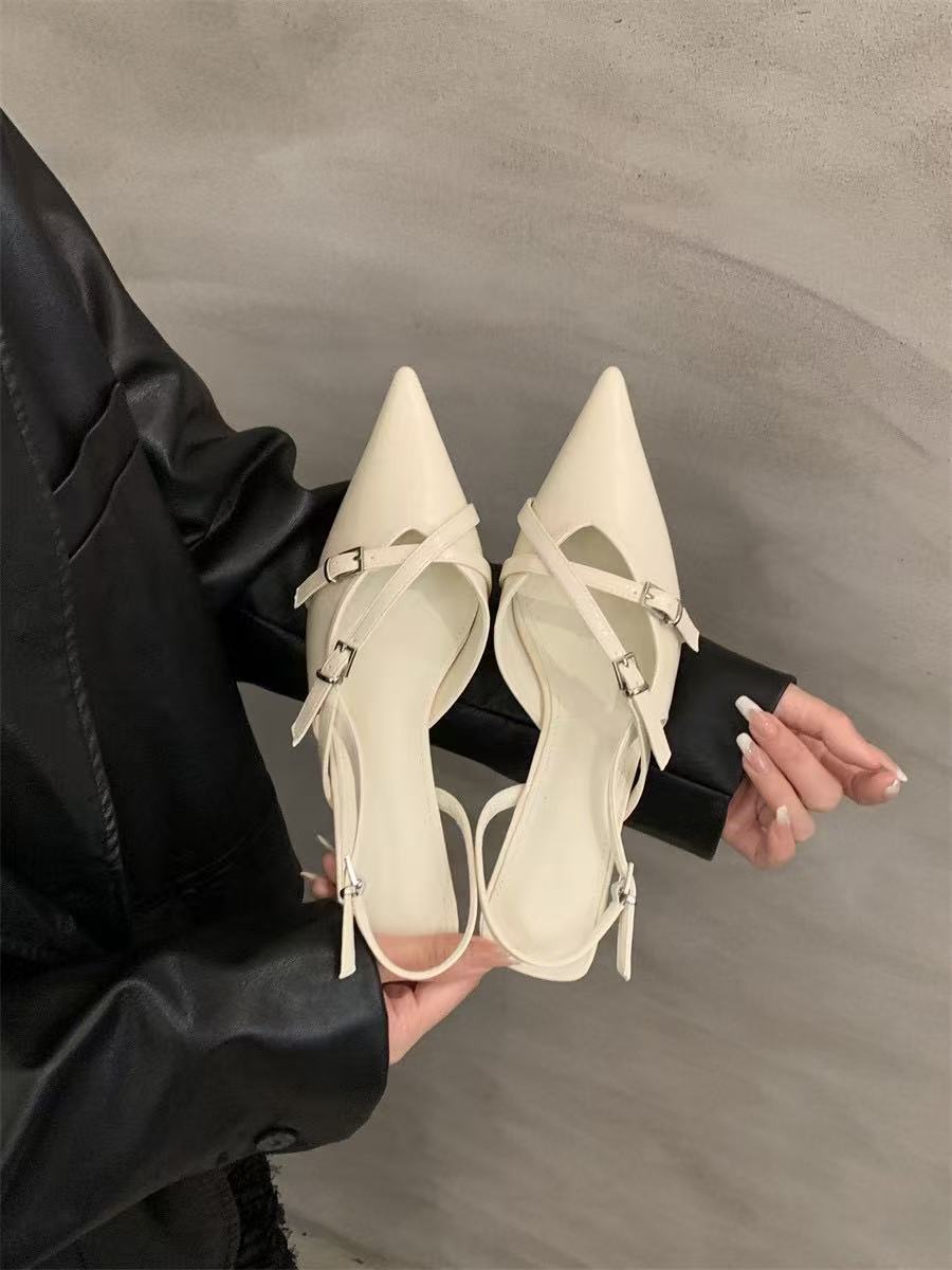 High Heeled Shoes For Women In Spring And Summer 2025 New Retro Style With Pointed Toes, Thin Heels, Belt Buckle Toe Closure Single Shoes With Skirts 