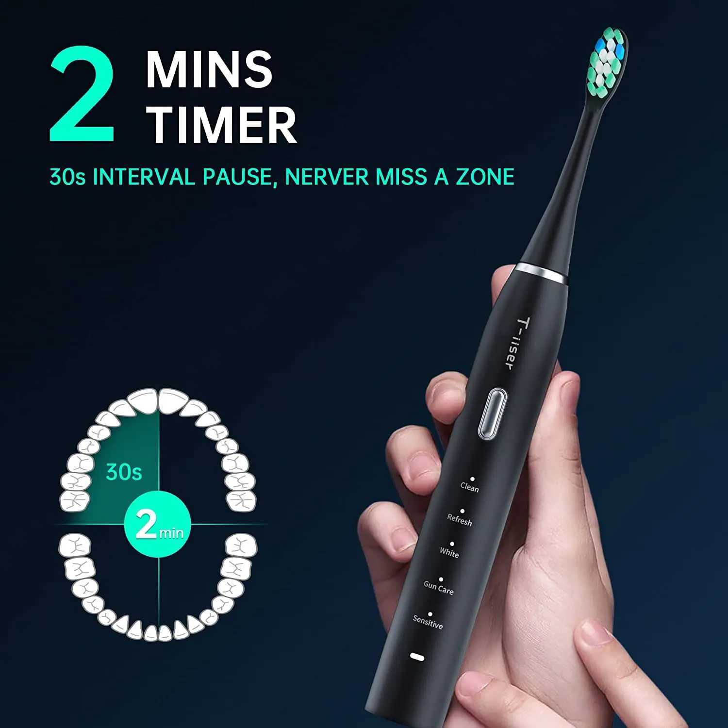 Rechargeable Electric Toothbrush 8PCS Replacement Head Smart Timing Tooth Brush 5 Modes Teeth Clean Whitening Sonic Toothbrush C251121