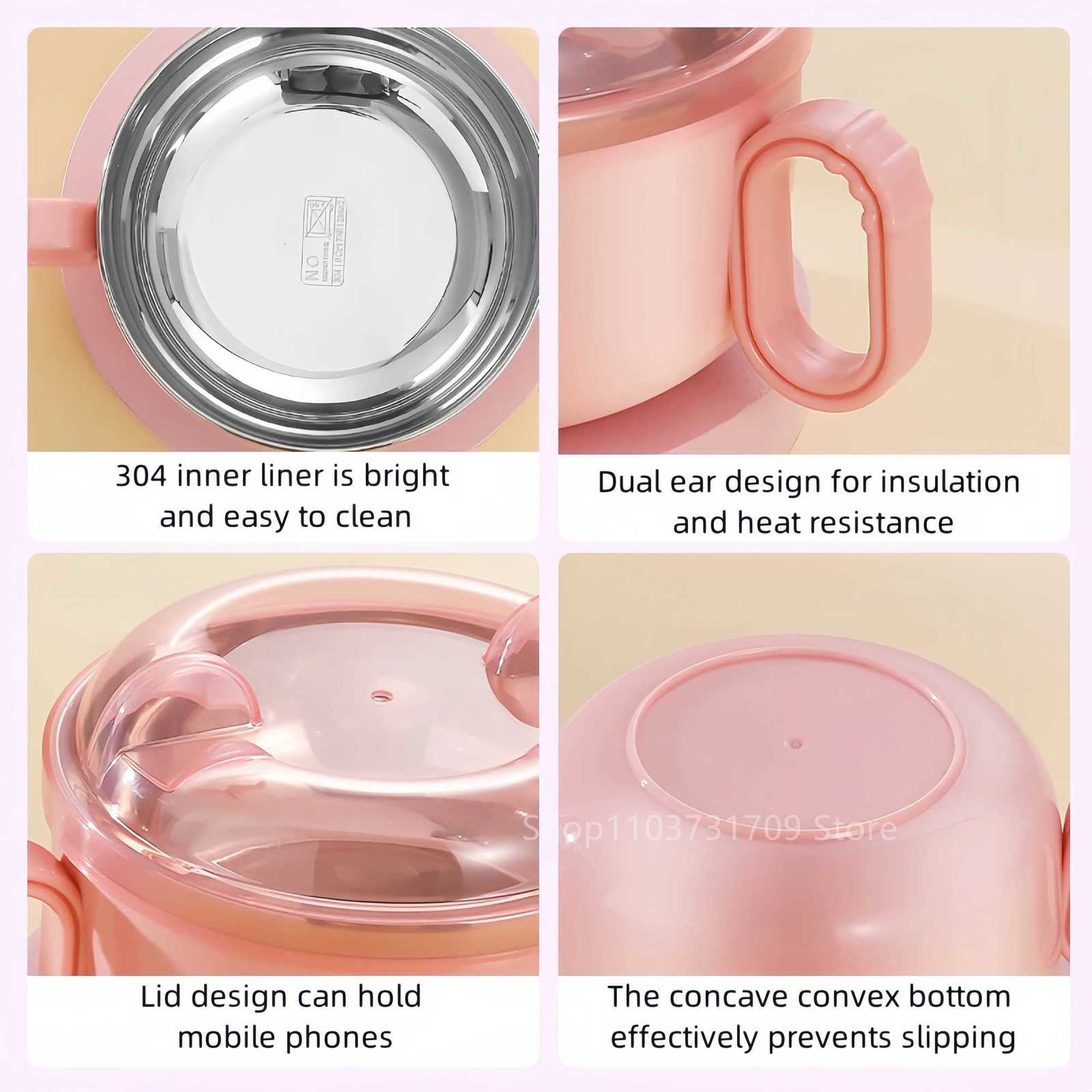 304 Stainless Steel Childrens Bowl Portable Lunch Box Microwave Bento Boxes with Handle for Kids School Food Storage ContainerM251121