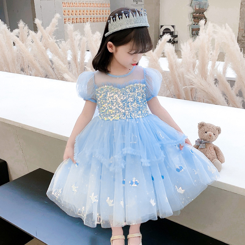DISNEY Designer clothes for kids baby Elsa princess dress toddler designer clothes new Frozen Elsa birthday outfit children's dress for summer