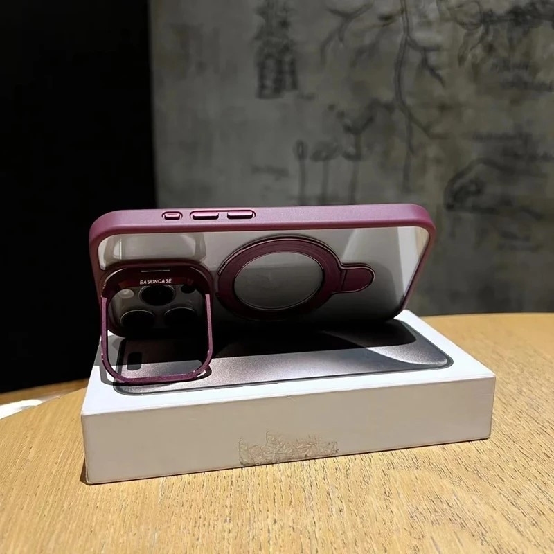 Luxury Magnetic Transparent Kickstand Stand Phone Case For iPhone 17 air 16 15 14 Plus 13 12 11 Pro Max Ring Holder Stand Cases Magsafe Shockproof Bum