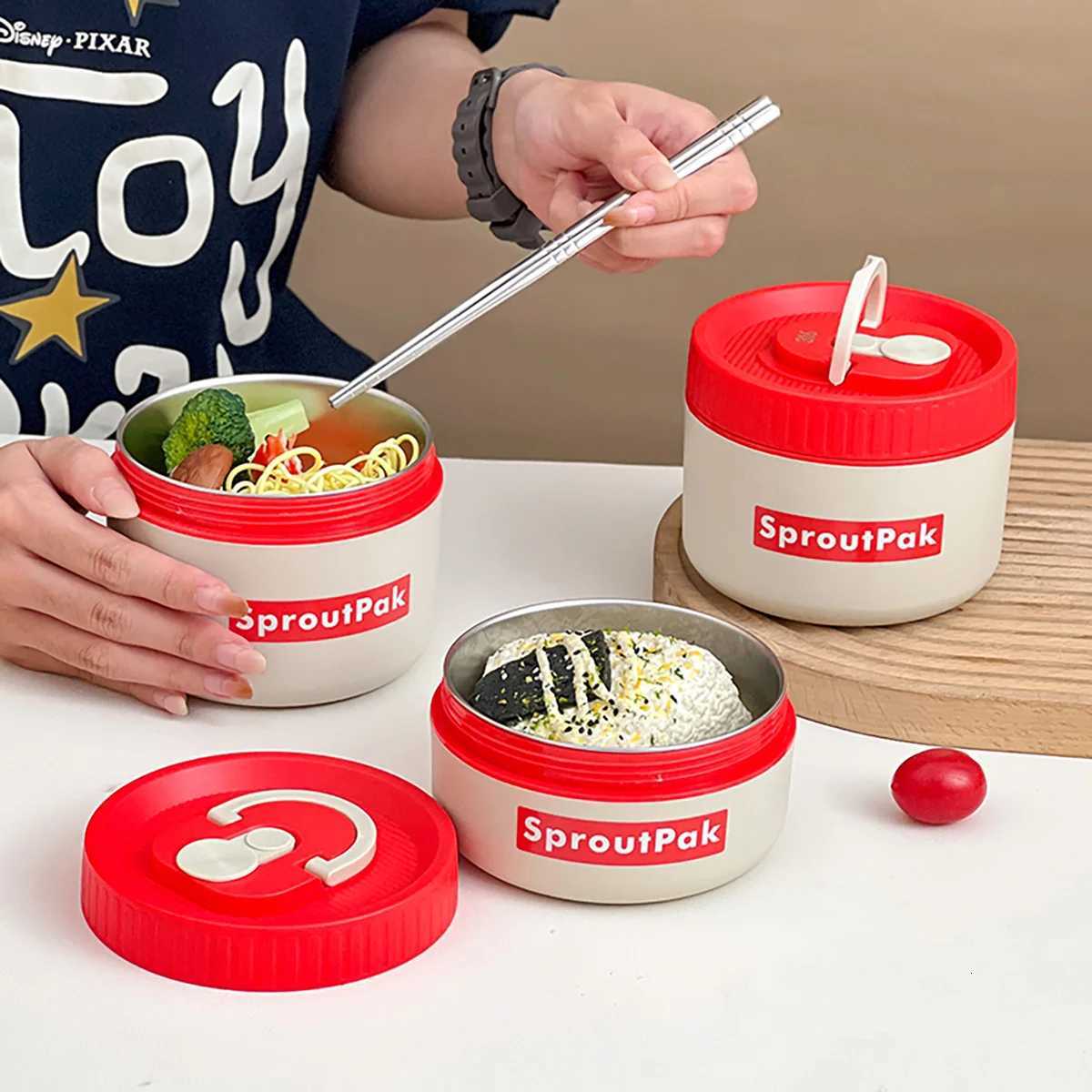 WORTHBUY 304 Stainless Steel Insulated Lunch Container With Handle Stackable Lunch Box Kids Students Sealed Thermal Bento BoxM251121