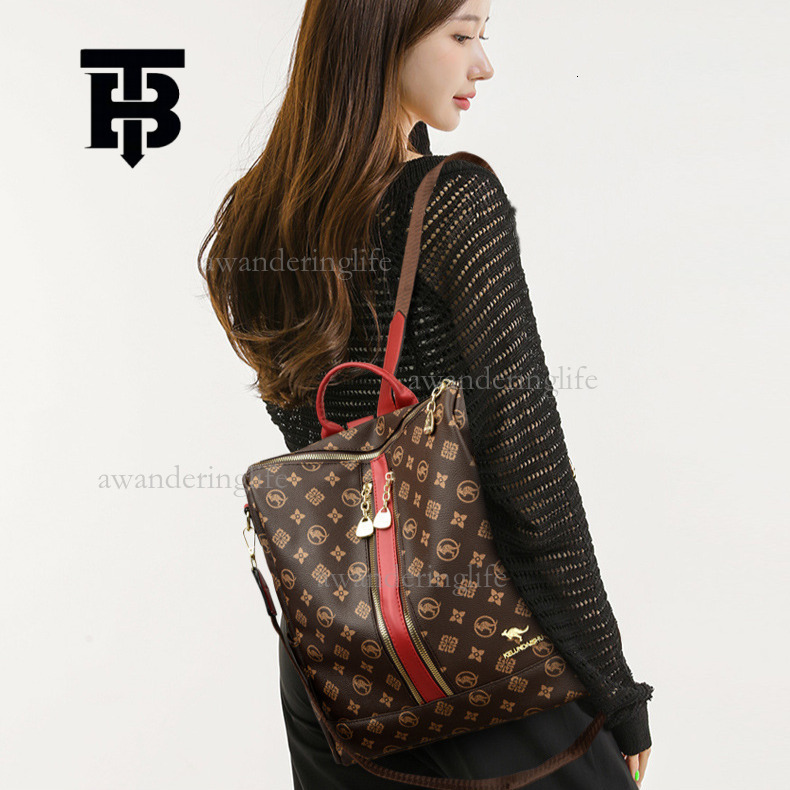 TB BHULAMTE Designer Luxury Women's Backpack Trendy Advanced Old Flower Double Zipper Splicing Shoulder Bag Large Capacity Travel Bag Student Lei
