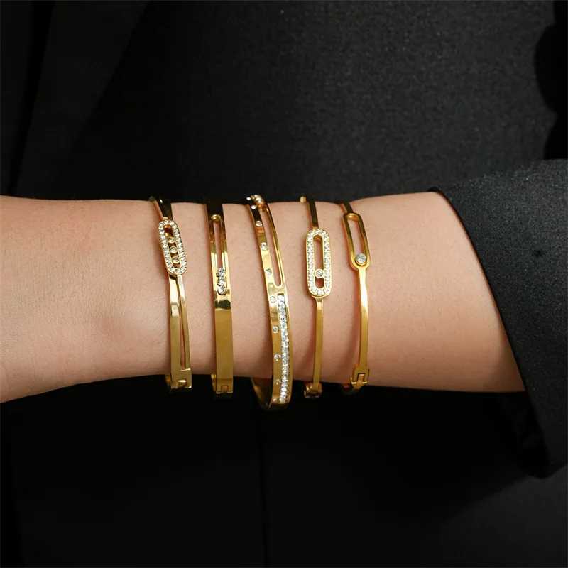 Simple Style Sliding Zircon Design High Quality Stainless Steel Bracelet Shining Crystal Bangle for Women Girl Birthday GiftsW251121
