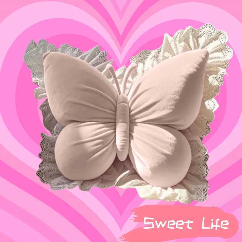 Ins Butterfly Princess Living Room Office Car Sofa Bow Lace Cushion Dopamine Home Room Cute Pink Decoration Soft Ornament C251121