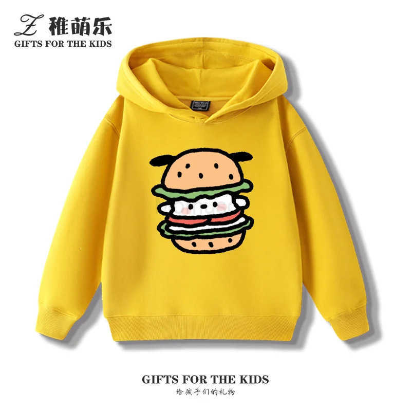 Sanrio Creative Burger Pochacco Printed Childrens Casual Pullover Boys Girls Fall and Winter Fashion Warm Fleece Hoodie H251121
