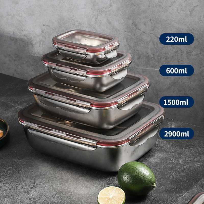 304 Stainless Steel Food Lunch Bento Box Sealed Leakproof Travel Storage Box Household Pickle Boxes Refrigerator Food ContainerM251121