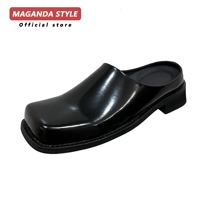 Original n leather slippers for mens summer outdoor wear flat bottomed breathable casual straight drag black Muller shoes 251121