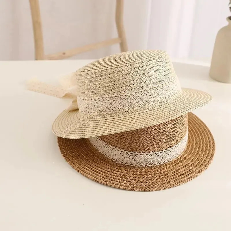 Cute Bow Flow Girl Straw Hat Spring Summer Breathable Sunshine Children Outdoor Travel UV Protection Panama Ca 250414z