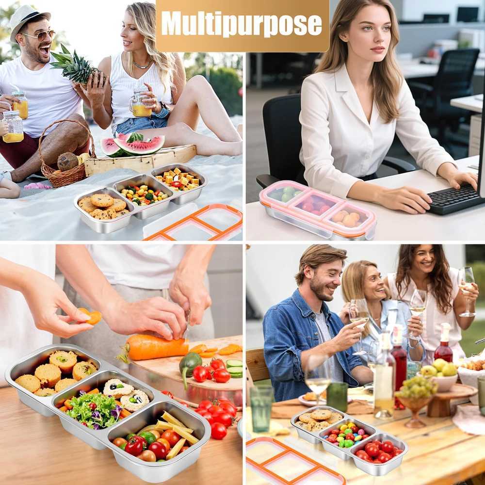 Silicone Reusable Snack Containers with Lids Double Compartment Snackle Box Containers Salad Dressing Sauce Seasoning ContainerM251121