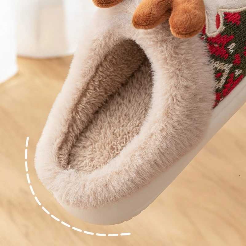Winter 2025 New Christmas Cotton Mop Home Indoor Cute Elk Non-slip Plush Outer Cotton SlippersW251121