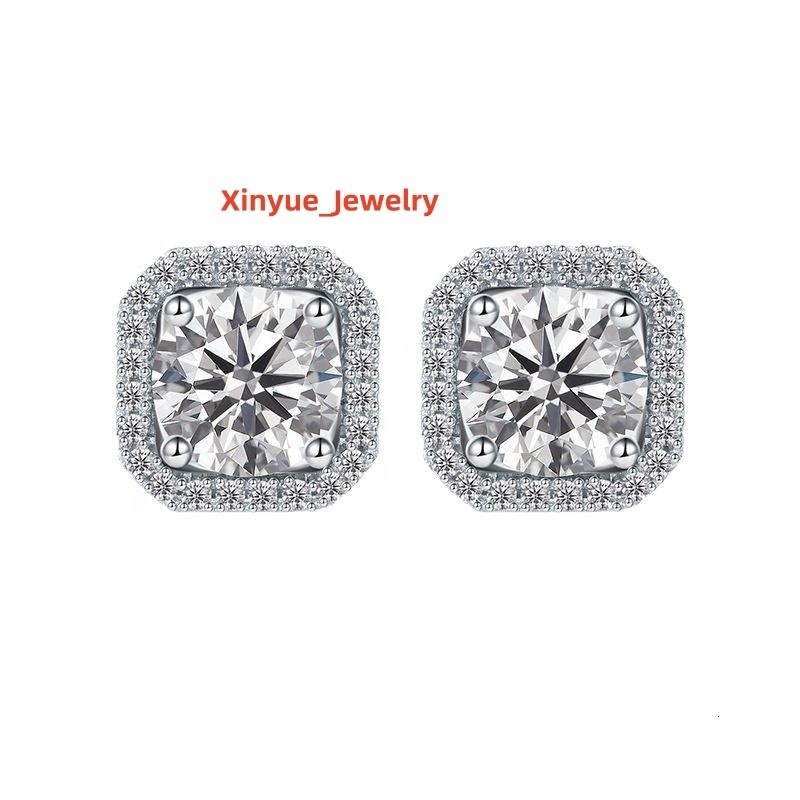 Luxury S925 Silver Fine Jewelry Full Diamond Moissanite Studs Earrings for Women Anniversaries Gift