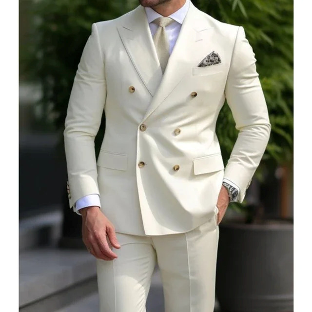 Men's Suits 2025 British Style Men Designers Double Breasted Tuxedo Suit Wedding Business Dress Coat Social Banquet Costume