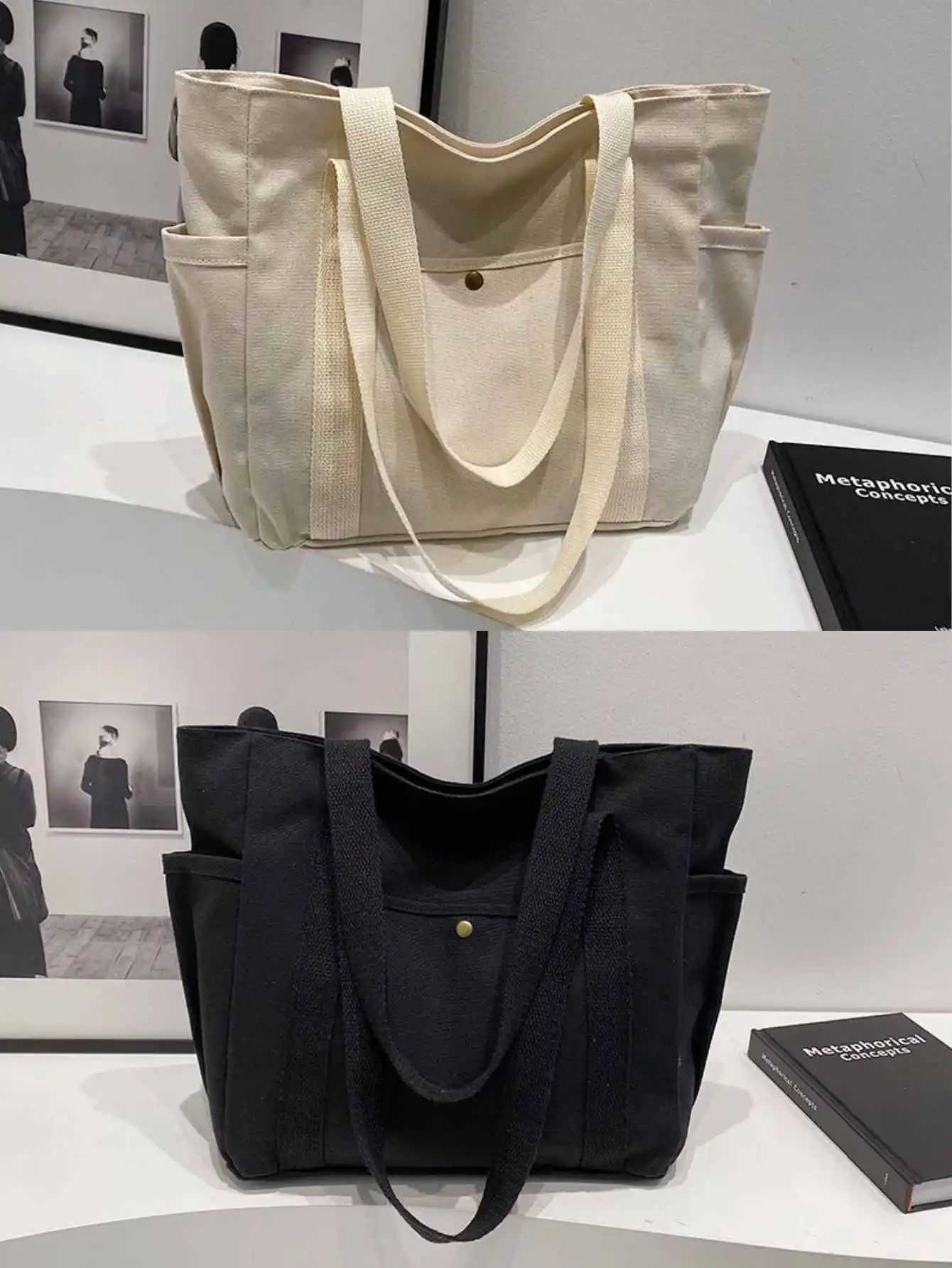 Large Capacity Canvas Tote Bags for Work Commuting Carrying Bag College Style Student Outfit Book Shoulder Bag Shopping BagT251121