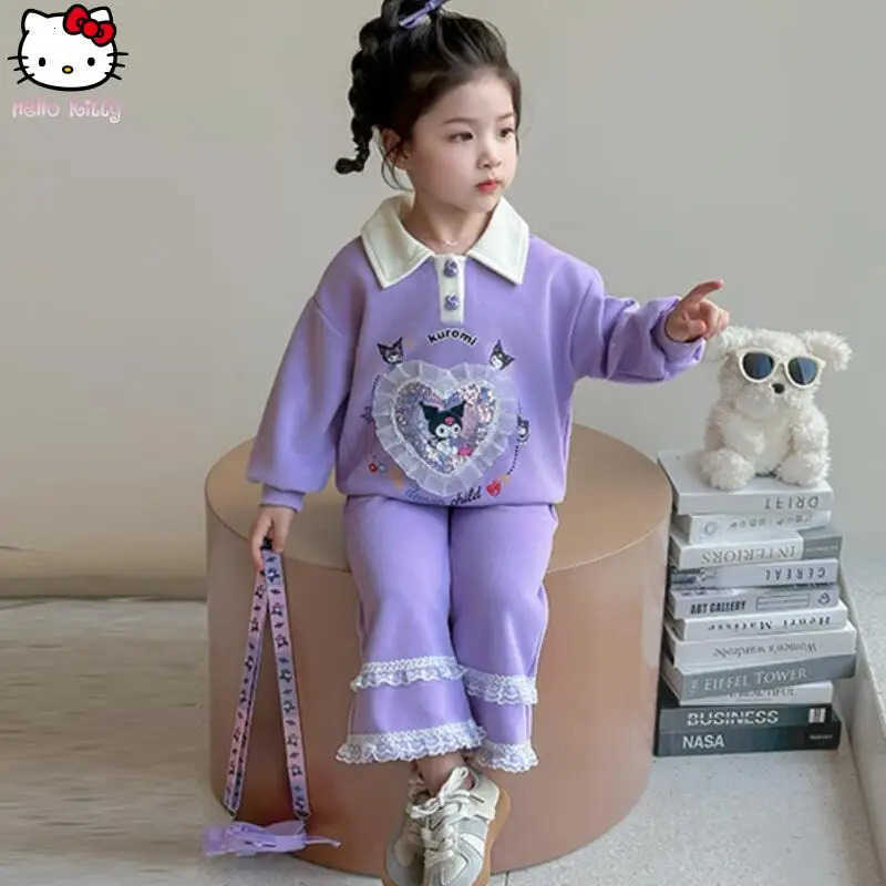 Sanrio Anime New Girls Fashion Clothes Kids Kuromi Spring Autumn Kawaii Printed Sweatshirts Cartoon Little Girls Sweet Pullover H251121